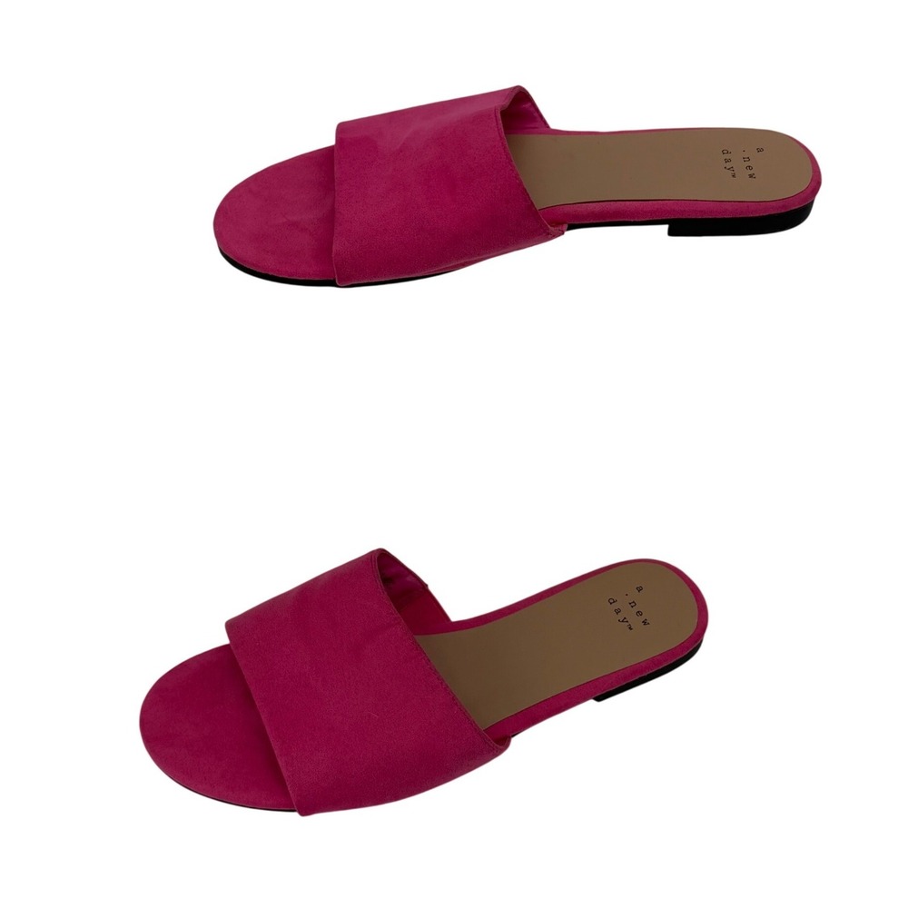 A New Day Slide Sandals Womens 7.5 Pink Faux Suede Open Toe Flat Summer Shoes